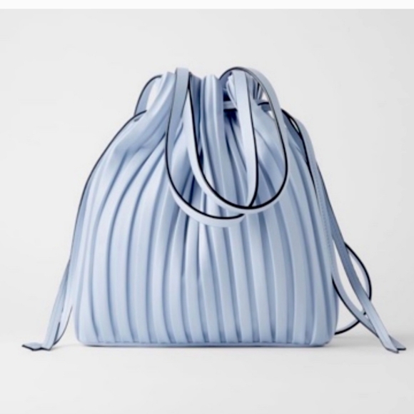 Zara Handbags - Zara Pleated Blue Bucket Bag